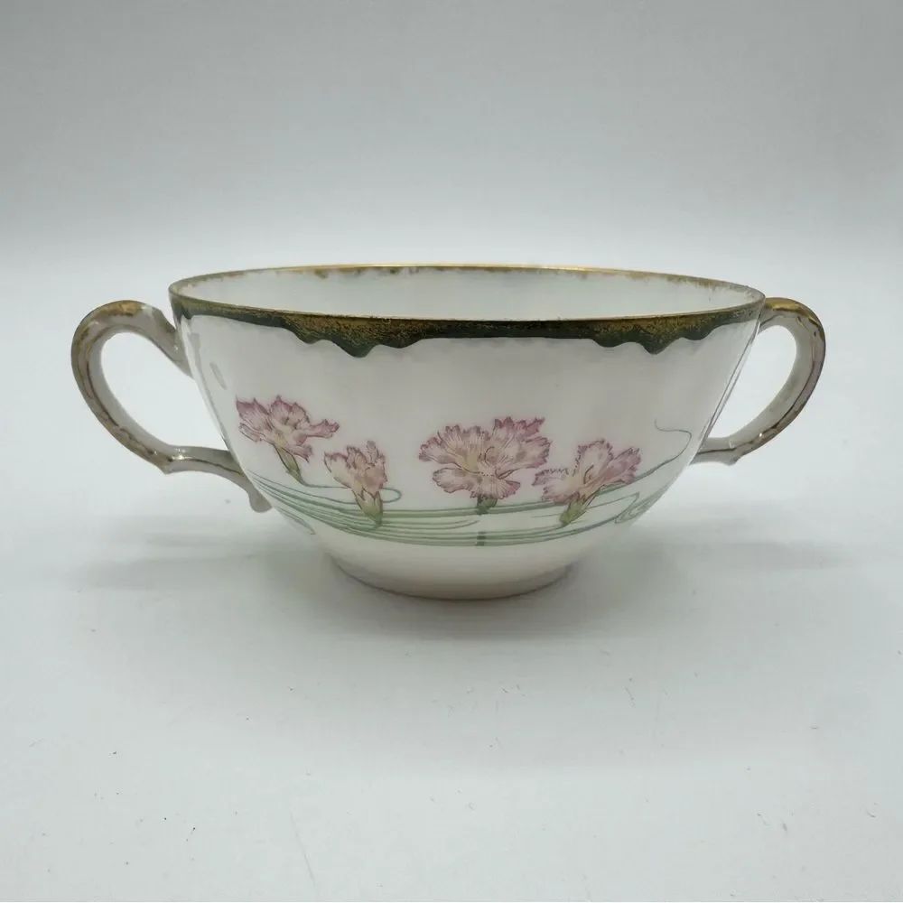 Vintage Haviland Limoges Art Nouveau Hand Painted Carnation Floral Bouillon Cup